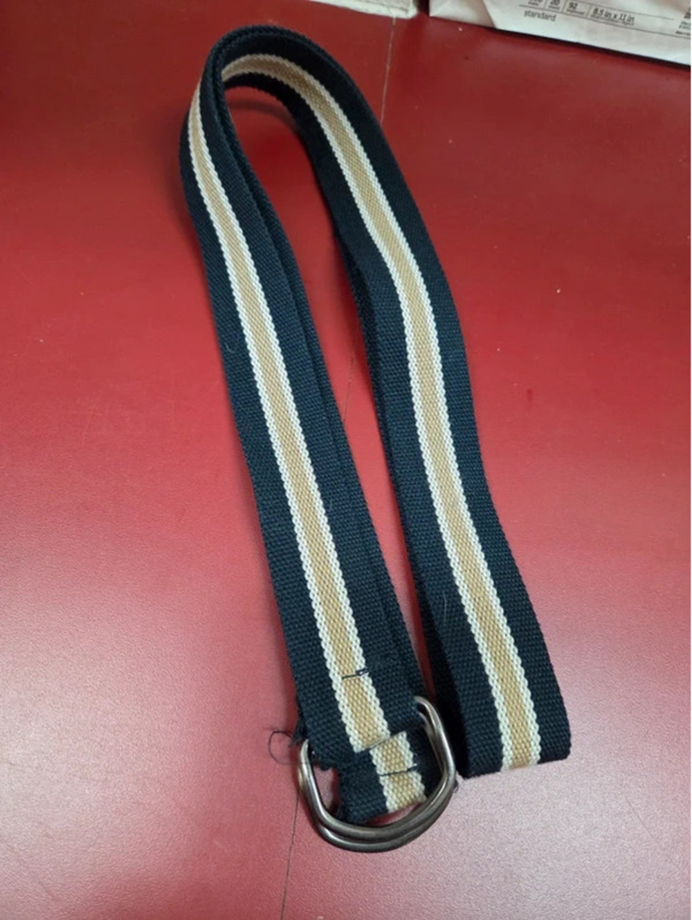 Classic navy blue and beige striped belt